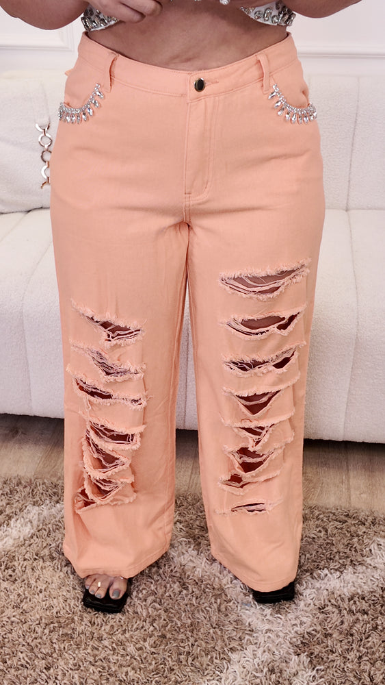 I'm A Believer Crystal Jeans (LT Orange) CL789