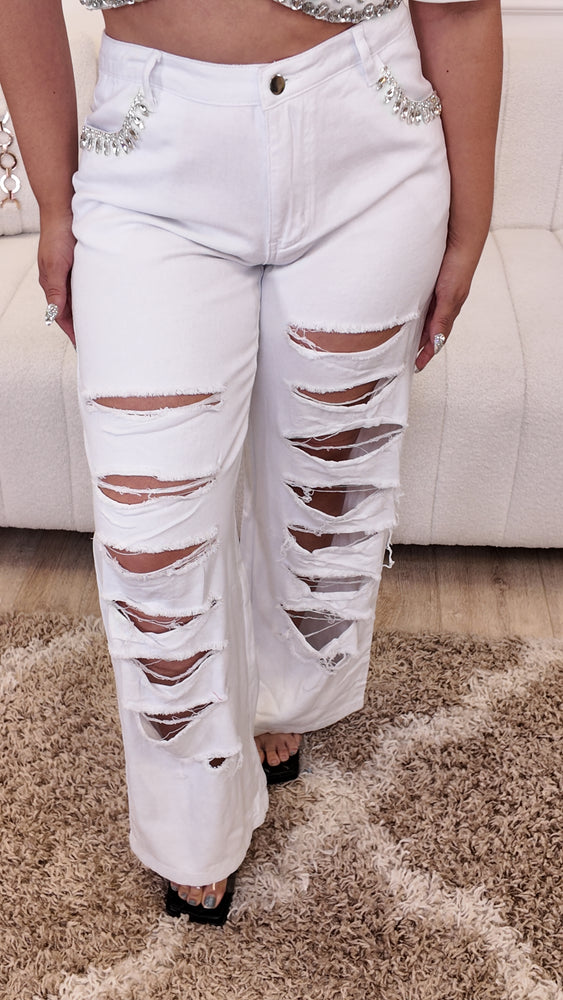 I'm A Believer Crystal Jeans (White) CL788