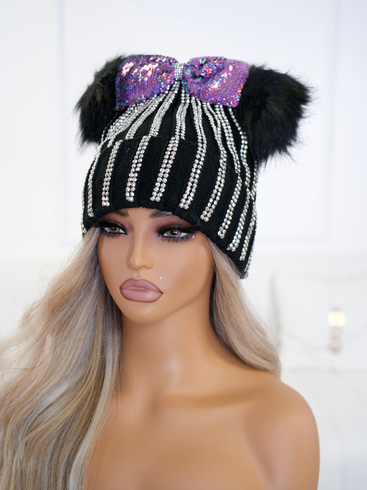 Lilac Color Changing Full Bling Bow Beanie BB700