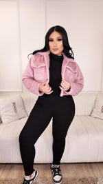 Cropped Fluffy Jacket Pink CL514