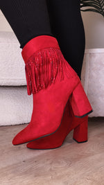 Red Crystal Fringe Boots SH21