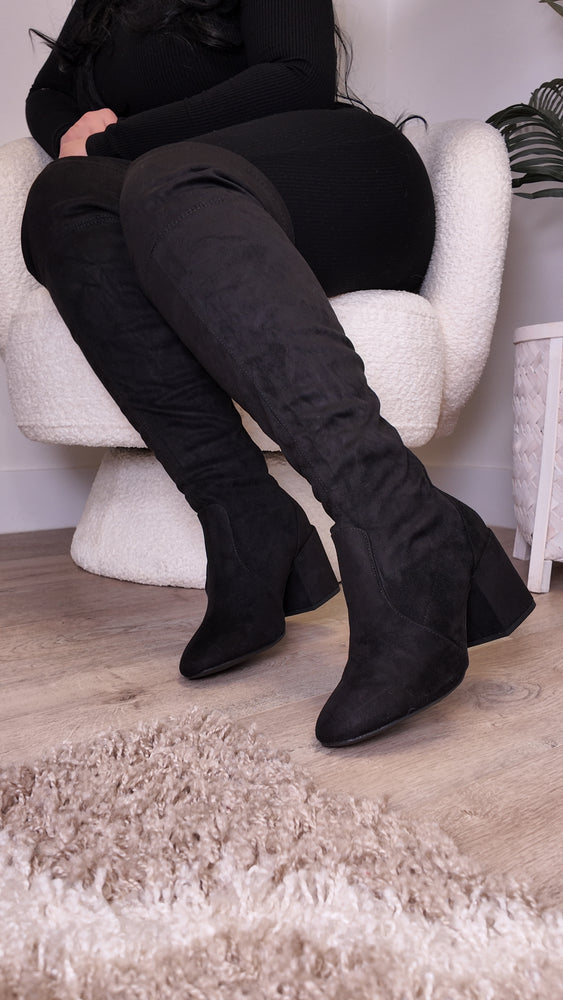 Over The Knee Black Wide Calf Boots SH25