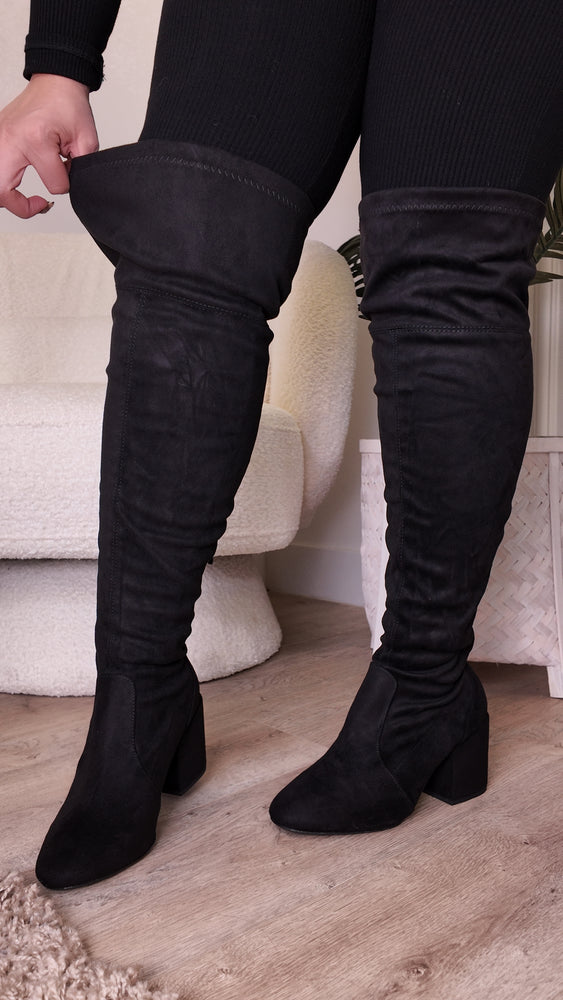 Over The Knee Black Wide Calf Boots SH25