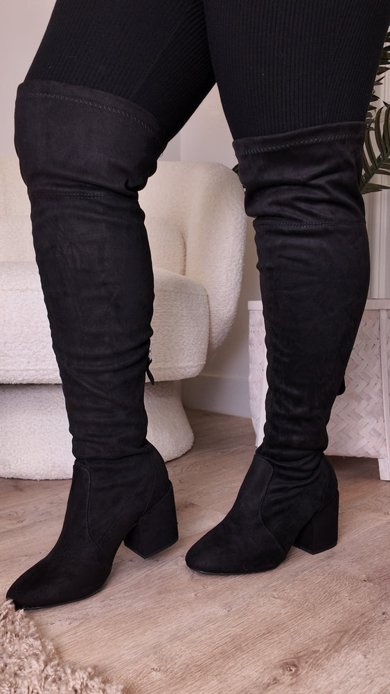 Over The Knee Black Wide Calf Boots SH25