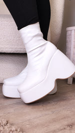 Kendall White Platform Boots SH37