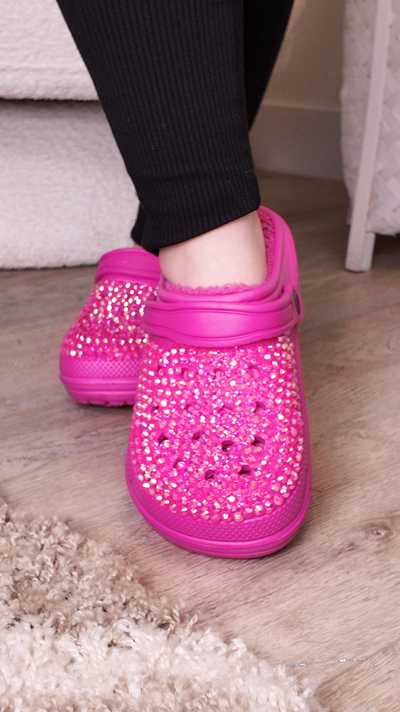 Hot Pink Furry Crystal Shoes SH40