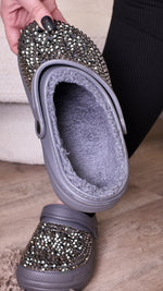 Gray Furry Crystal Shoes SH42
