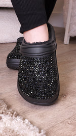 Black Furry Crystal Shoes SH45
