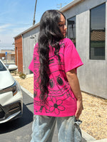 Rhinestone Lafufu Hot Pink Oversized Shirt CL1104