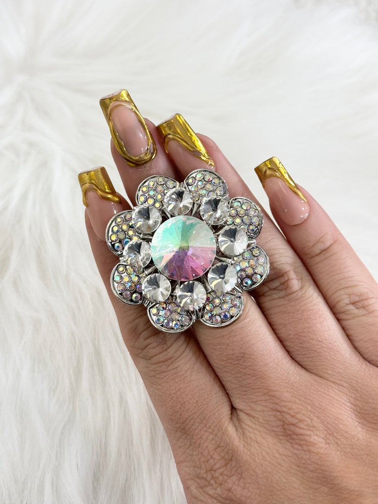 Royal Crystal Stretch Ring Silver Iridescent JW57