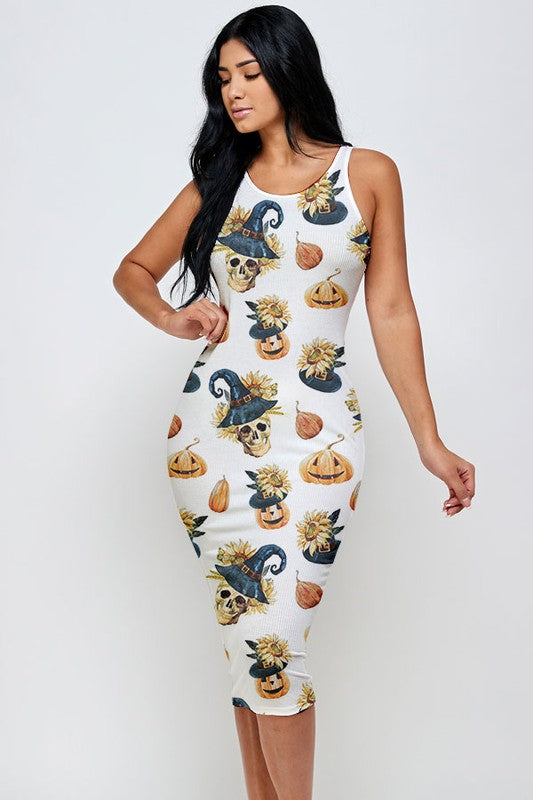 Halloween Print Midi Dress