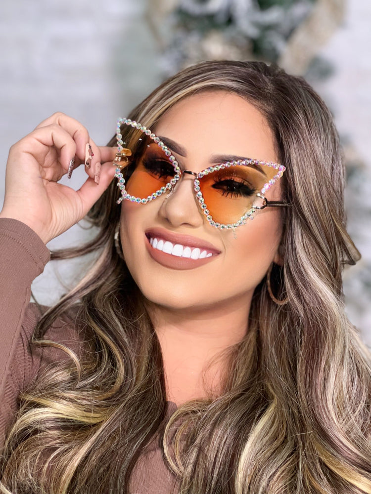 Brown Bling Butterfly Sunglasses SG89