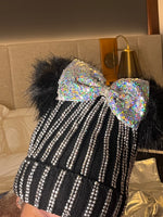 Black and Silver Bling Bow Beanie BB663