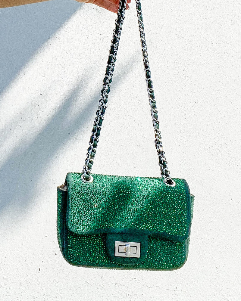 Bolso de mano de cristal verde esmeralda