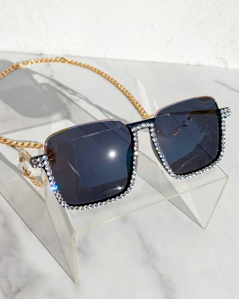 Silver Bling Sunglasses (Gold Chain) SG26